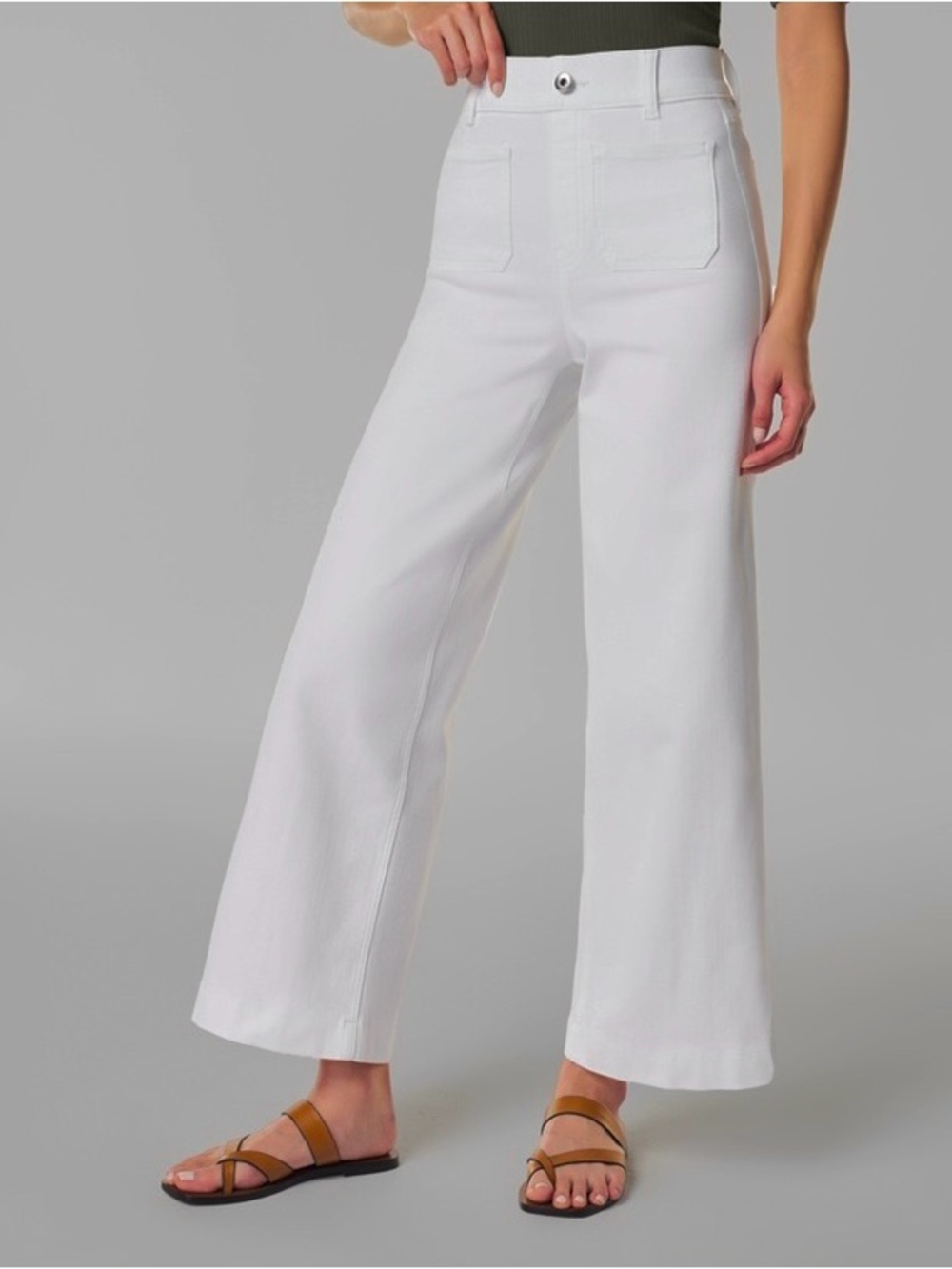 SPANX White Wide Leg Cropped Jeans Pull On Patch Pockets Pants Size L
